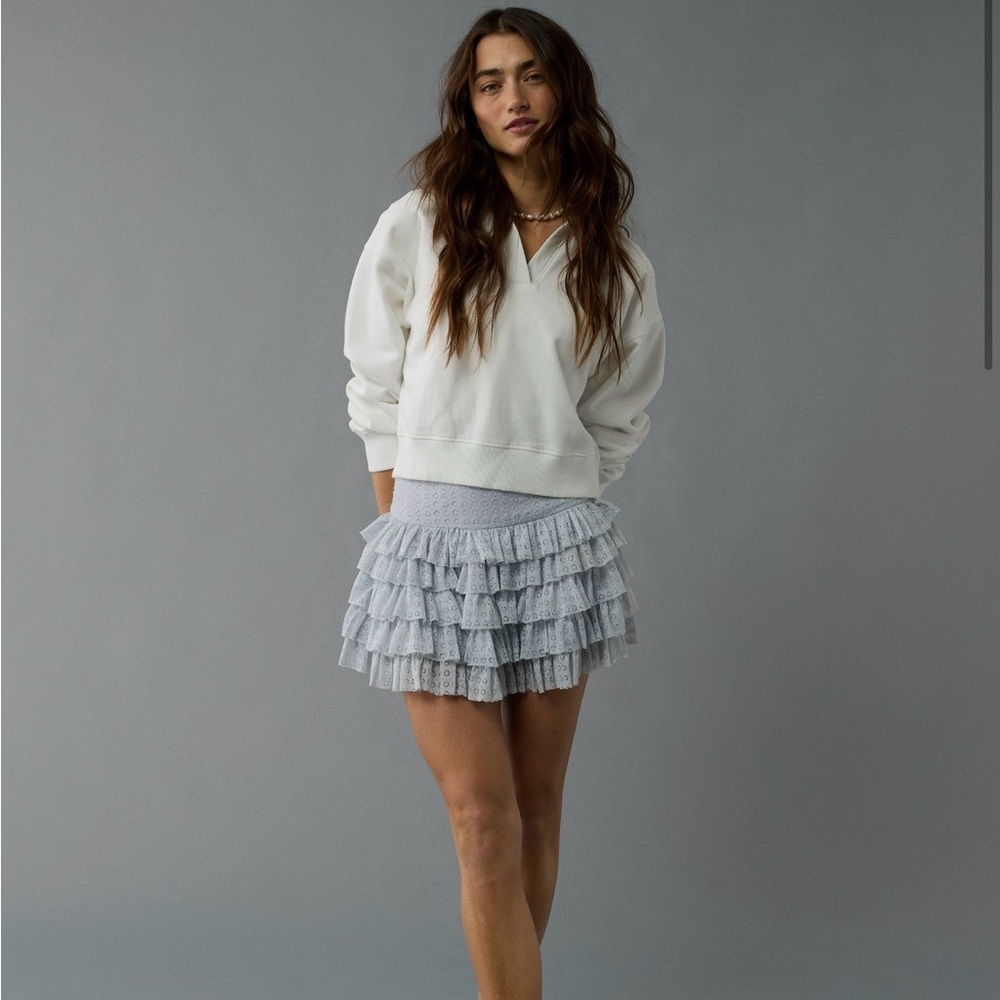 AE High Waisted Ruffle Light Blue Mini Skort - Picture 14 of 14